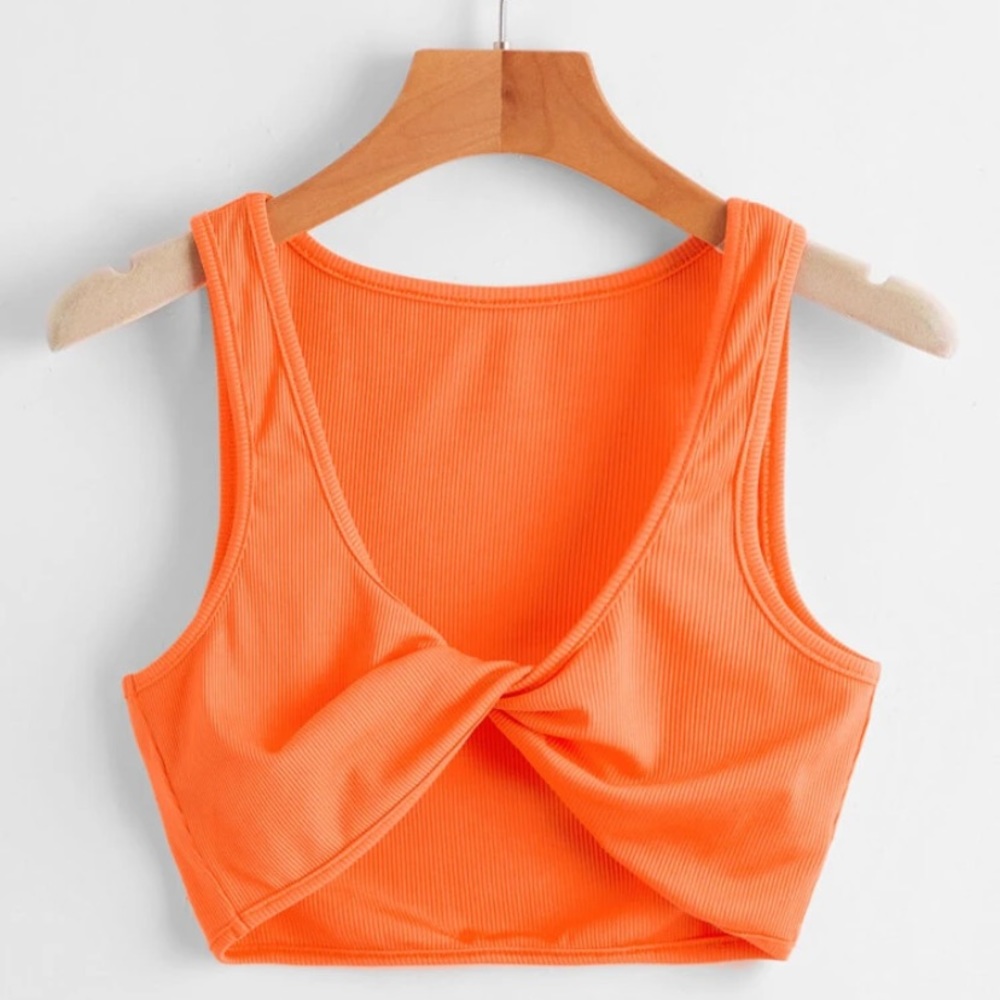 Neon Orange Twist Crop Top - Picture 1 of 3